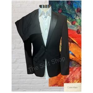 Calvin Klein Mens 36R 32x29 Black Tuxedo Designer 2-Piece Suit Tux Black Tie